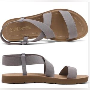 Women's Open Toe, Ankle Strap, Flat Summer Sandals, Grey - Size 8